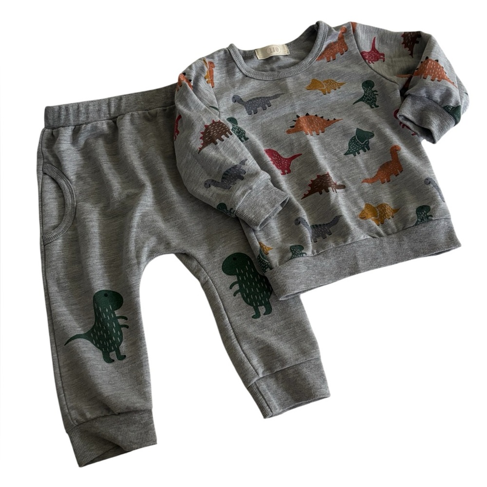 Gray Dinosaur EUC Print Baby Outfit
